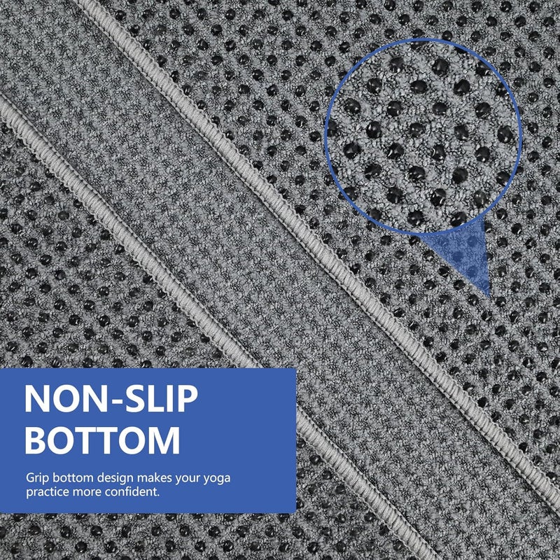 Vnoss Hot Yoga Towel - Microfiber Non Slip Yoga Mat Towel with Grip Dot Sweat Absorbent Towel for Hot Yoga, Pilates and Fitness 72" x 24", Grey - Image 2